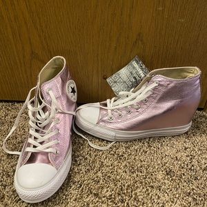 Pink Metallic Wedge Converse Sneakers